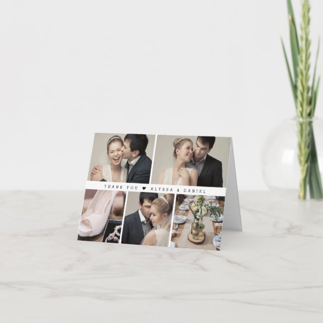 Cartão De Agradecimento Colagem de Fotos de Casamento Chic Branco na moda  (Frente)