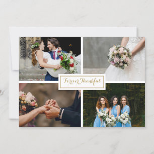 Cartão De Agradecimento Colagem de Fotos de Casamento com Letra Dourada Mo