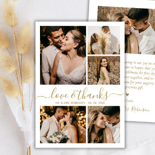 Cartão De Agradecimento Colagem de Fotos de Casamento com Roteiro de Ouro 