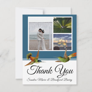 Cartão De Agradecimento Colagem de fotos de casamento de beija-flor azul e