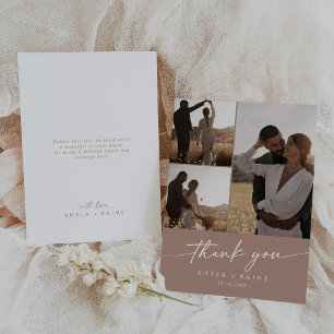 Cartão De Agradecimento Colagem de Fotos de Casamento de Boho Chic Neutral