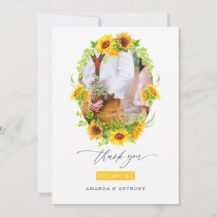 Cartão De Agradecimento Colagem de Fotos de Casamento de Girassóis Boho em