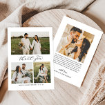 Cartão De Agradecimento Colagem de Fotos de Casamento de Script de Caligra<br><div class="desc">Obrigado de casamento vertical plano que vocês cartões com fotos apresentam um roteiro elegante e na moda, "Obrigado", um monograma dos nomes da noiva e do casal, junto com uma simples colagem de 3 fotos na frente. O espaço para uma foto adicional e um obrigado personalizado que a mensagem que...</div>