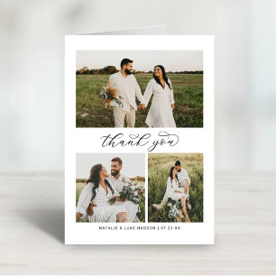Cartão De Agradecimento Colagem de Fotos de Casamento de Script de Caligra