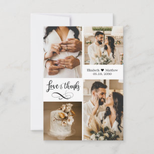 Cartão De Agradecimento Colagem de Fotos de Casamento de Script Elegante