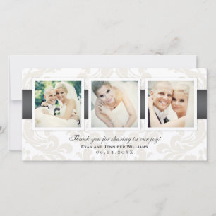 Cartão De Agradecimento Colagem de Fotos de Casamento de Vintage Damask Pe