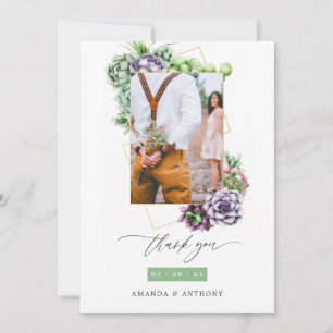 Cartão De Agradecimento Colagem de Fotos de Casamento Geométrico de Sucule