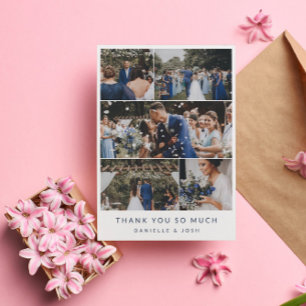 Cartão De Agradecimento Colagem de Fotos de Casamento Limpo Moderno Marinh