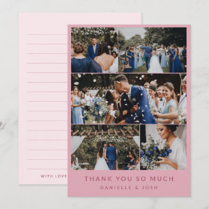Cartão De Agradecimento Colagem de Fotos de Casamento Rosa Moderno 5 Obrig