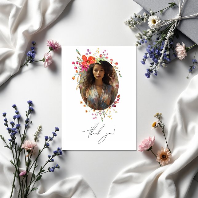 Cartão De Agradecimento Colagem de Fotos de Graduação de Flores Selvagens (Wildflower Graduation Photo Collage Thank You Card)