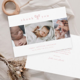 Cartão De Agradecimento Colagem de Fotos de Menina com Laço Simples Bebê