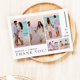 Cartão De Agradecimento Colagem de Fotos Elegante para Casamento Moderno