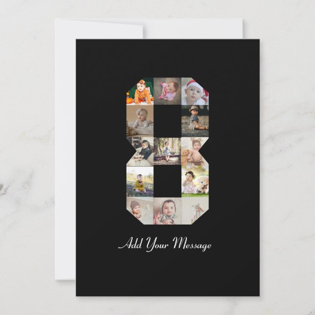 Cartão De Agradecimento Colagem de Fotos em Preto e Branco Número 8 (Frente)