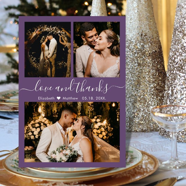 Cartão De Agradecimento Colagem de Fotos Mauve e Obrigados Obrigado (Criador carregado)