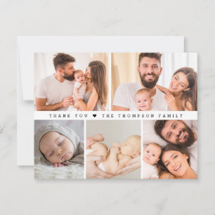 Cartão De Agradecimento Colagem de Fotos Minimalista do Bebê Estatística d