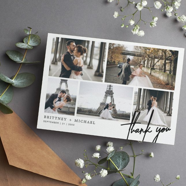 Cartão De Agradecimento Colagem de Fotos Moderna com Letra Mão (Criador carregado)