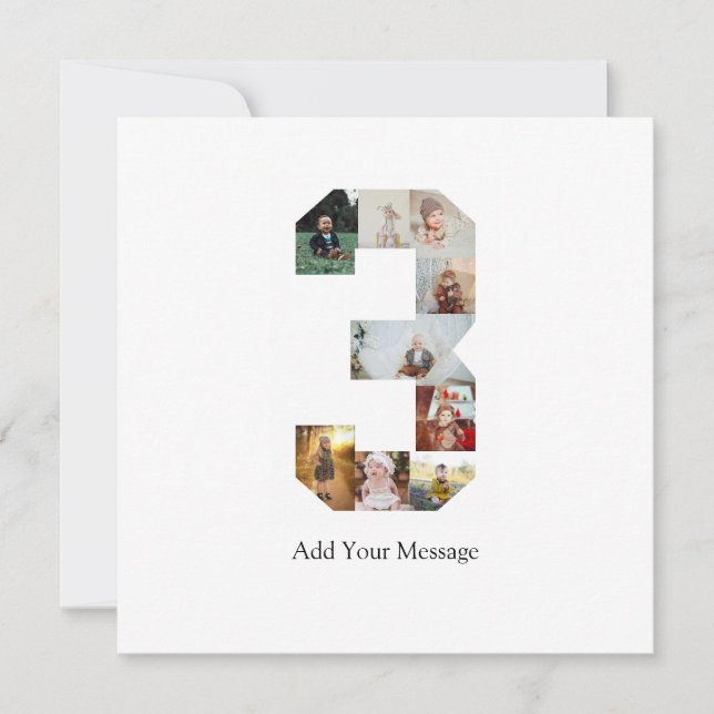 Cartão De Agradecimento Colagem de Fotos Número 3 Preto e Branco (Frente)