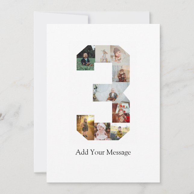 Cartão De Agradecimento Colagem de Fotos Número 3 Preto e Branco (Frente)