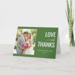 Cartão De Agradecimento Colagem de Fotos Romântica Verde Escura Elegante
