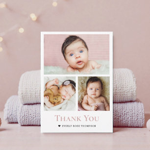 Cartão De Agradecimento Colagem de fotos Rosa Poeira Rosa Menina Chuveiro