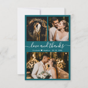 Cartão De Agradecimento Colagem de Fotos Teais do Script Elegante Obrigado