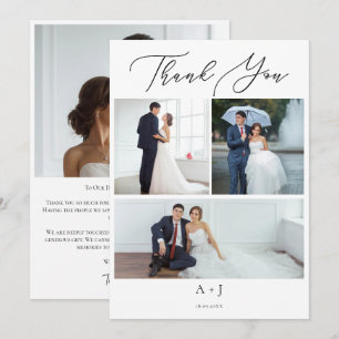 Cartão De Agradecimento Colagem de Grade de Fotos de Monograma de Casament