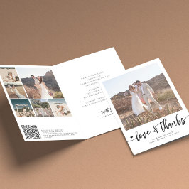 Cartão De Agradecimento Colagem fotográfica casamento preto e branco moder