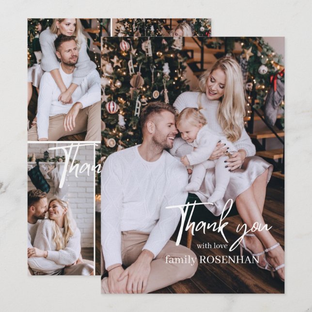 Cartão De Agradecimento Colagem fotográfica Moderno Elegant 5 Foto Obrigad (Frente/Verso)