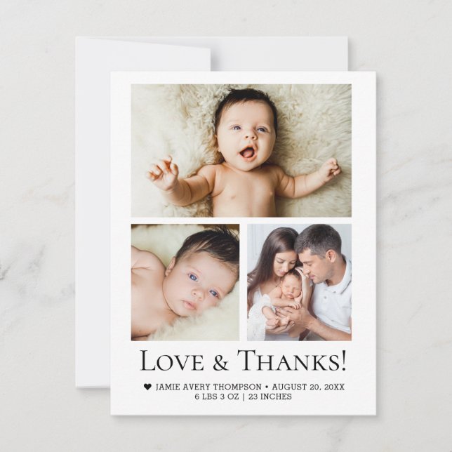 Cartão De Agradecimento Colagem Personalizada Simples de Fotos para Bebês (Frente)