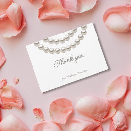 Cartão De Agradecimento Colar de Pérola Prata Casamento Elegante