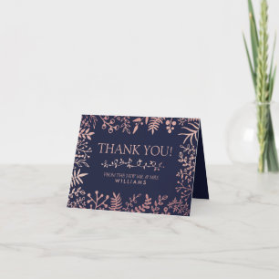 Cartão De Agradecimento Coleção de Casamento Floral Azul Marinho e Dourado