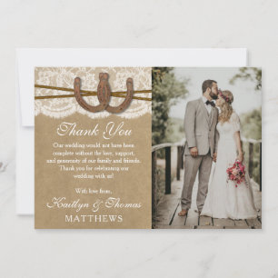 Cartão De Agradecimento Coleção de Casamentos Kraft, Lace & Horsferradura