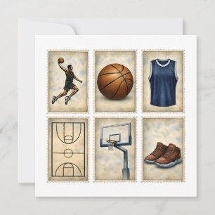 Cartão De Agradecimento Coleção de Selos Esportivos de Basquetebol Vintage