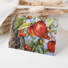 Cartão De Agradecimento Colheita de Frutas da Árvore de Pêssego de Aquarel