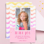 Cartão De Agradecimento Colorful Pink Stars Birthday Kids Girl Photo<br><div class="desc">Colorful Pink Stars Birthday Kids Girl Photo Thank You Card. Cute pink birthday thank you card for your friends and family. Upload your photo and personalize the card with your name and text. The card has colorful stars and waves. Great as thank you card for girls.</div>
