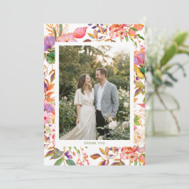 Cartão De Agradecimento Colorful Watercolor Flowers Custom Photo Wedding