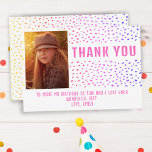 Cartão De Agradecimento Colorida Colour Pink Spots Birthday Kids Foto<br><div class="desc">Colorida Rosa Colorida Coloca Cartões de agradecimentos Fotográfico Para Crianças de Aniversário. O cartão tem manchas coloridas. Cartões de agradecimentos de aniversário rosa bonito para seus amigos e família. Carregue sua foto e personalize o cartão com seu nome e texto. Excelente como cartões de agradecimentos para garotas.</div>