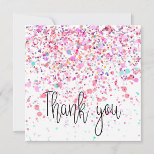 Cartão De Agradecimento Colorida Confetti Feliz Rosa