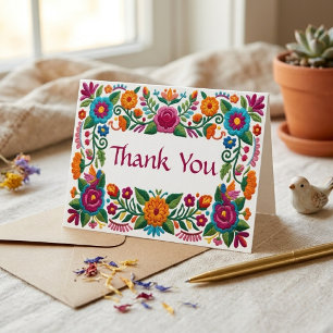 Cartão De Agradecimento Colorida Festa Mexicana Floral Bordado Casamento
