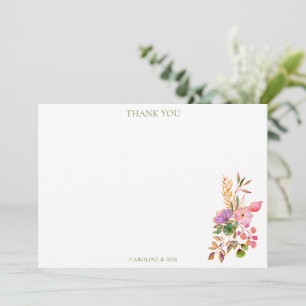 Cartão De Agradecimento Colorida Floral Elegante Casamento Personalizado Á