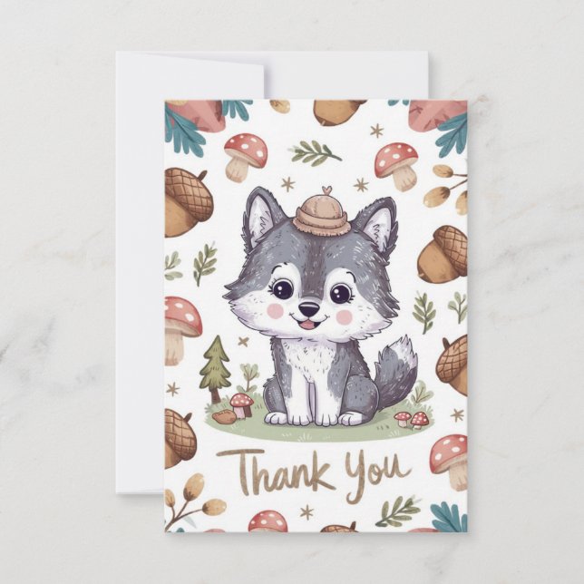 Cartão De Agradecimento Colorida Pastel Wolf (Frente)