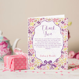 Cartão De Agradecimento Colorido Desenho Floral a Lápis Baby Shower 