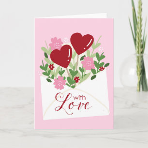 Cartão De Agradecimento Com Amor Aniversário de Dia dos Namorados Rosa e V