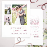 Cartão De Agradecimento Com Amor e Gratidão Foto Burgundy Casamento Rosa<br><div class="desc">Obrigado seus convidados com este elegante e moderno cartões de agradecimentos de casamento de colagem de três fotos! Design branco, burguês e rosado, limpo e simples, com a frase "com o nosso amor e gratidão" numa mistura de tipografia moderna de blocos e caligrafia moderna escrita à mão. Volte com a...</div>