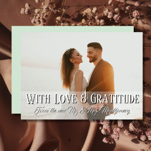 Cartão De Agradecimento Com amor e gratidão Foto de Casamento Verde