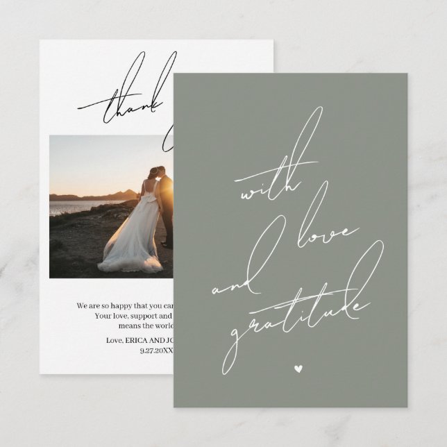 Cartão De Agradecimento Com Amor e Gratidão Mensagem Pré-Impressa (Frente/Verso)