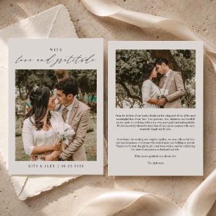 Cartão De Agradecimento Com Amor e Gratidão Moderno Chic Foto Casamento