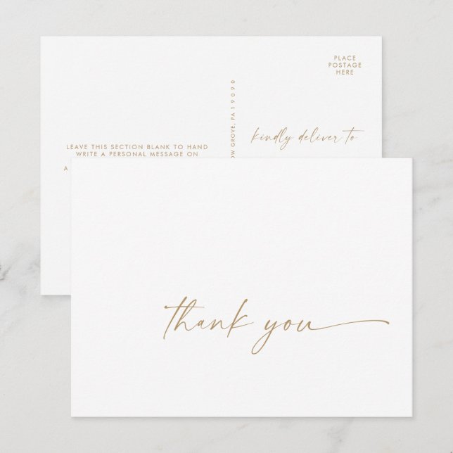 Cartão de agradecimento com escrita dourada modern (Frente/Verso)