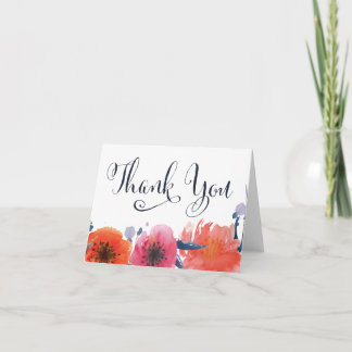 Cartão de Agradecimento com Floral em Aquarela Azu