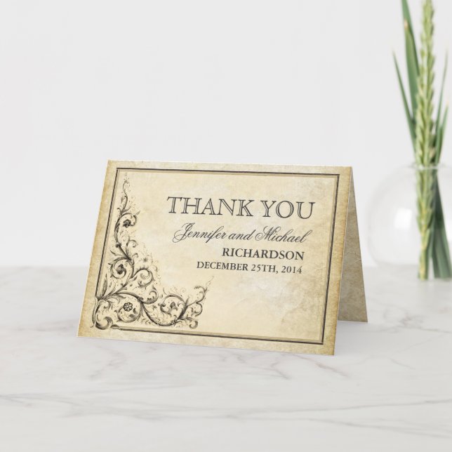 cartão de agradecimento com floreios vintage (Frente)